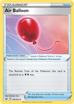 Uncommon Pokémon card Air Balloon 156/202 from Sword & Shield expansion