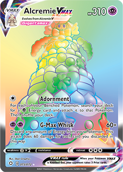 Secret Rainbow VMAX Pokémon card Alcremie VMAX 073/072 from Shining Fates expansion