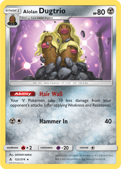 Rare Pokémon card Alolan Dugtrio 122/214 from Unbroken Bonds expansion