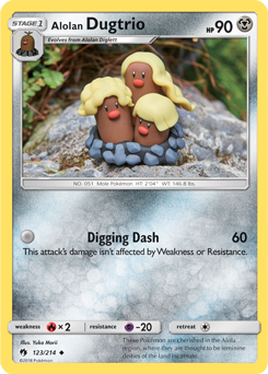 Uncommon Pokémon card Alolan Dugtrio 123/214 from Lost Thunder expansion