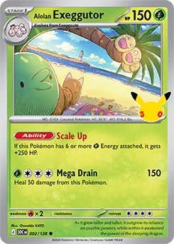 Common Pokémon card Alolan Exeggutor 002/128 from 30th Celebration expansion