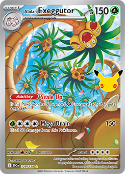 Illustration rare Pokémon card Alolan Exeggutor 129/128 from 30th Celebration expansion