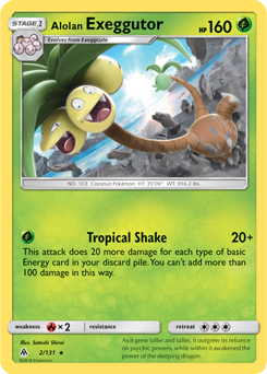 Rare Pokémon card Alolan Exeggutor 2/131 from Forbidden Light expansion