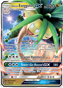Pokémon GX Pokémon card Alolan Exeggutor GX 74/111 from Crimson Invasion expansion