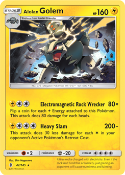Rare holo Pokémon card Alolan Golem 42/145 from Guardians Rising expansion
