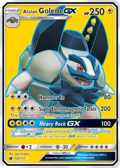Full Art Pokémon Pokémon card Alolan Golem GX 102/111 from Crimson Invasion expansion