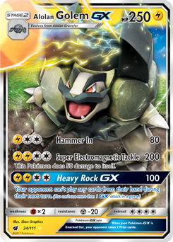 Pokémon GX Pokémon card Alolan Golem GX 34/111 from Crimson Invasion expansion