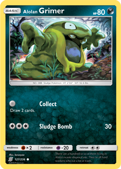 Common Pokémon card Alolan Grimer 127/236 from Unified Minds expansion