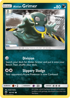 Common Pokémon card Alolan Grimer 83/147 from Burning Shadows expansion
