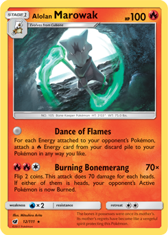 Rare holo Pokémon card Alolan Marowak 12/111 from Crimson Invasion expansion