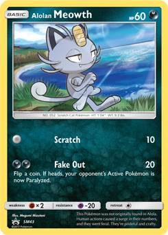 Promo Pokémon card Alolan Meowth SM43 from Sun and Moon Promos expansion