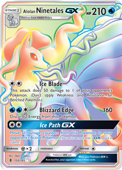 Secret Rainbow GX Pokémon card Alolan Ninetales GX 150/145 from Guardians Rising expansion