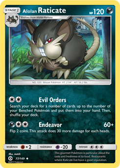 Uncommon Pokémon card Alolan Raticate 77/149 from Sun & Moon expansion