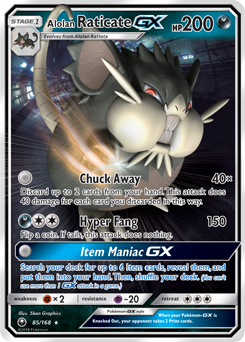 Pokémon GX Pokémon card Alolan Raticate GX 85/168 from Celestial Storm expansion