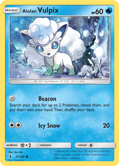 Common Pokémon card Alolan Vulpix 21/145 from Guardians Rising expansion