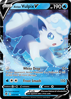 Ultra rare V Pokémon card Alolan Vulpix V 033/195 from Silver Tempest expansion