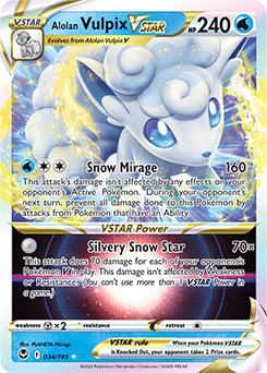 Ultra rare VSTAR Pokémon card Alolan Vulpix VSTAR 034/195 from Silver Tempest expansion