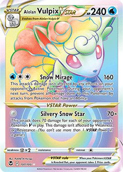 Rainbow VSTAR Pokémon card Alolan Vulpix VSTAR 197/195 from Silver Tempest expansion