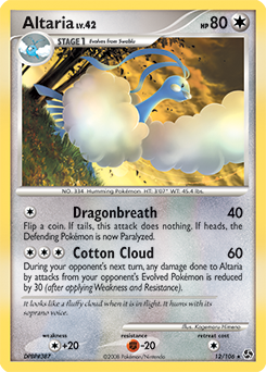 Rare Pokémon card Altaria 12/106 from Great Encounters expansion