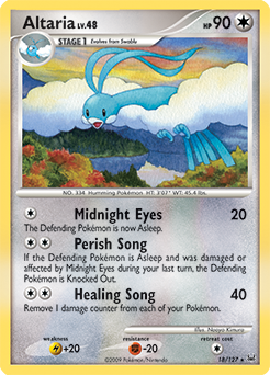 Rare Pokémon card Altaria 18/127 from Platinuim expansion