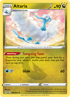 Rare Pokémon card Altaria 106/203 from Evolving Skies expansion