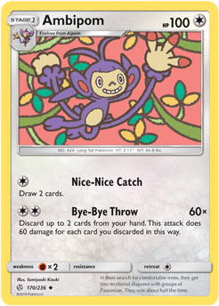 Uncommon Pokémon card Ambipom 170/236 from Cosmic Eclipse expansion