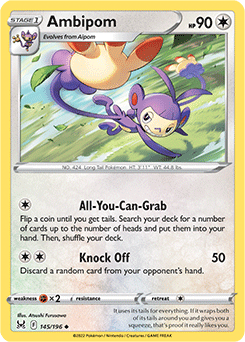 Uncommon Pokémon card Ambipom 145/196 from Lost Origin expansion