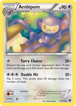 Uncommon Pokémon card Ambipom 91/114 from Steam Siege expansion