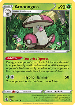 Rare Pokémon card Amoonguss 012/195 from Silver Tempest expansion