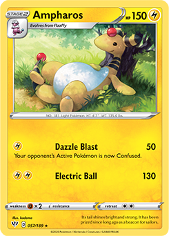 Rare Pokémon card Ampharos 57/189 from Darkness Ablaze expansion