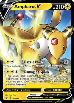 Ultra rare V Pokémon card Ampharos V 049/185 from Vivid Voltage expansion