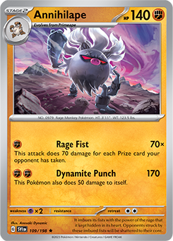 Rare Pokémon card Annihilape 109/198 from Scarlet & Violet expansion