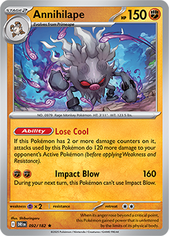 Rare Pokémon card Annihilape 92/182 from Destined Rivals expansion