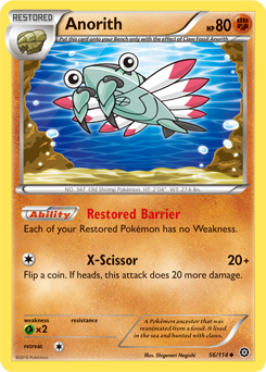 Uncommon Pokémon card Anorith 56/114 from Steam Siege expansion