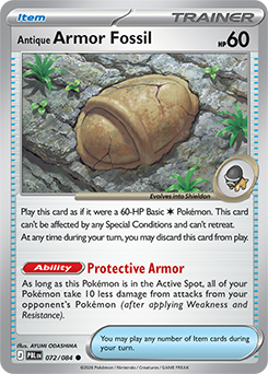 Carte Pokémon Communes Fossile Armure Ancien 72/84 de la série Nuit Noire