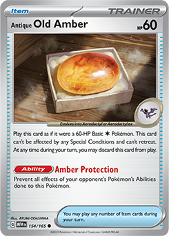 Common Pokémon card Antique Old Amber 154/165 from 151 expansion