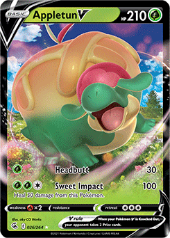 Ultra rare V Pokémon card Appletun V 26/264 from Fusion Strike expansion