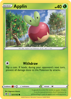 Common Pokémon card Applin 21/192 from Rebel Clash expansion