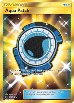 Secret Gold Pokémon card Aqua Patch 161/145 from Guardians Rising expansion