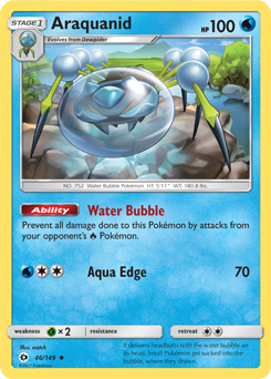 Uncommon Pokémon card Araquanid 46/149 from Sun & Moon expansion