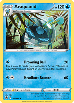 Uncommon Pokémon card Araquanid 048/195 from Silver Tempest expansion
