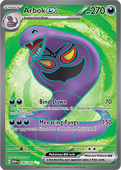 Ultra rare Pokémon card Arbok ex 185/165 from 151 expansion