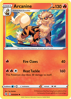 Rare Pokémon card Arcanine 33/264 from Fusion Strike expansion