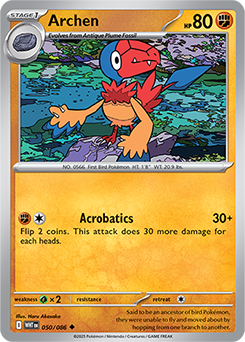 Uncommon Pokémon card Archen 50/86 from White Flare expansion