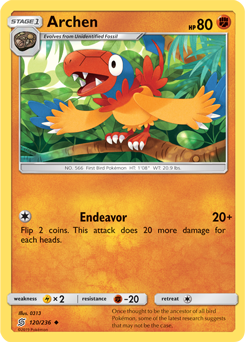 Uncommon Pokémon card Archen 120/236 from Unified Minds expansion