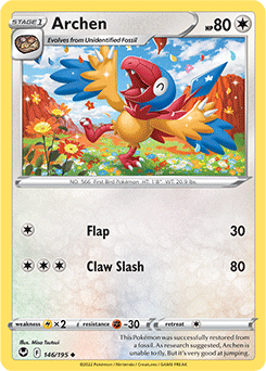 Uncommon Pokémon card Archen 146/195 from Silver Tempest expansion
