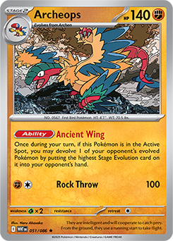 Rare Pokémon card Archeops 51/86 from White Flare expansion