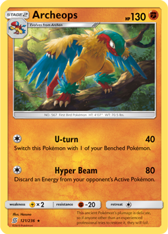 Rare Pokémon card Archeops 121/236 from Unified Minds expansion