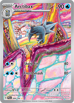 Illustration rare Pokémon card Arctibax 209/193 from Paldea Evolved expansion
