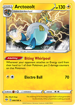 Rare Holo Pokémon card Arctozolt 66/189 from Darkness Ablaze expansion